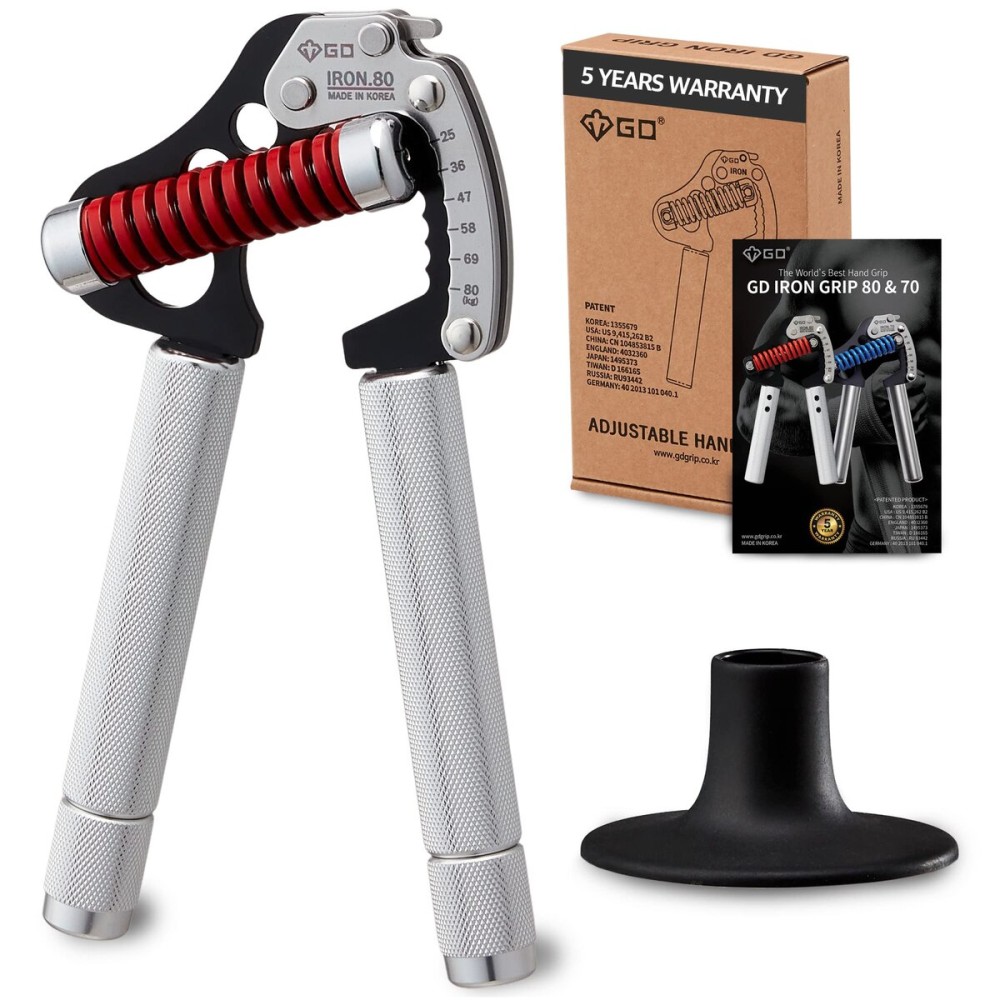 GD IRON GRIP Hand Grip Strengthener (Grip Strength Trainer) Premium Forearm Strengthener (EXT.80-55~176lbs, With Handle Extensions) Adjustable Hand Gripper for Grip Strength
