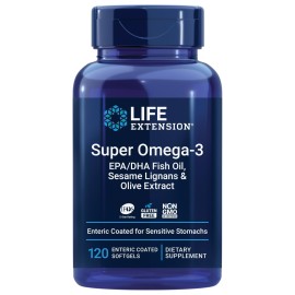 Life Extension Super Omega-3 EPA/DHA Fish Oil, Sesame Lignans & Olive Extract - Heart Health, Brain Health, Inflammation Health Support, Gluten-Free, Enteric-Coated, Non-GMO, 120 Softgels