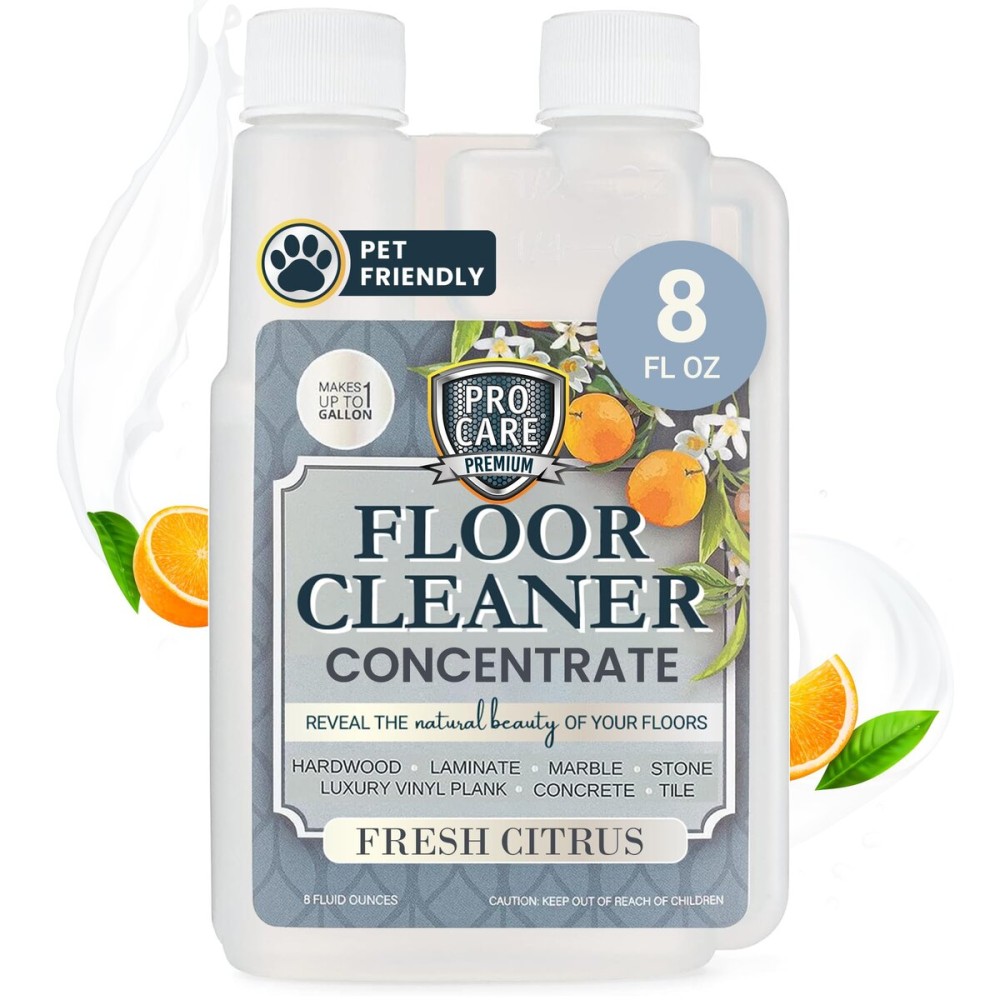 ProCare Citrus Floor Cleaner Concentrate (Made in USA) | Vinyl, Wood, Tile, Stone & Laminate Floor Cleaner For Mopping, Household Supplies, Cleaning Solution Concentrate For Kitchen & Bathroom - 8oz