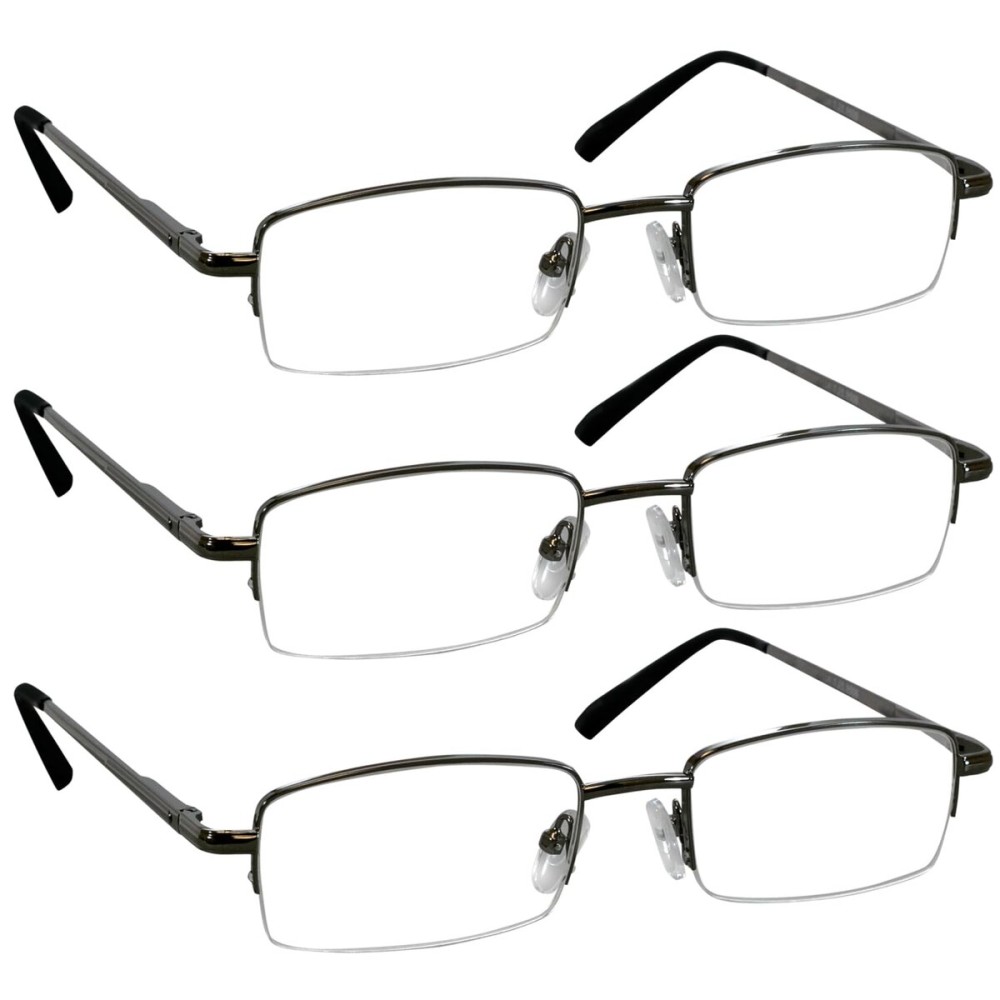 TruVision Readers 3 Pk - Gunmetal Metal Frames and Clear Acrylic Lenses 1.50