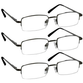 TruVision Readers 3 Pk - Gunmetal Metal Frames and Clear Acrylic Lenses 1.50