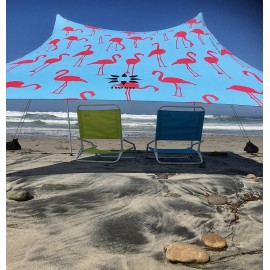 Neso Portable Beach Tent Sun Shelter with Sand Anchor - Lightweight Beach Shade Canopy - Easy Setup for Family Outings - Patented Reinforced Corners - UPF 50+ Sun Protection - 7 x 7ft - Flamingos
