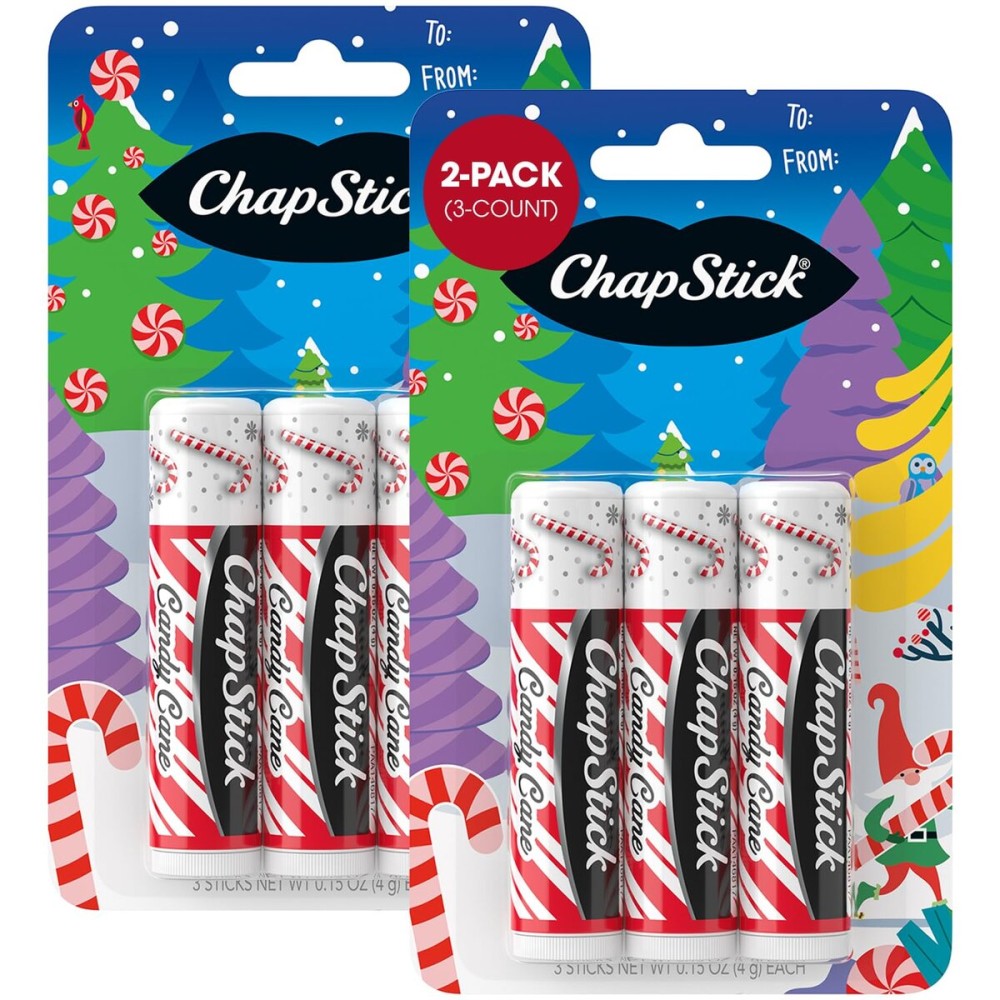 ChapStick Lip Balm, Candy Cane, 6-Count - Fresh & Minty Lip Moisturizer, Stocking Stuffer, 0.15 Oz Ea