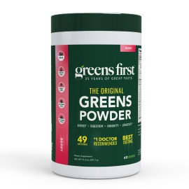 Greens First Original Greens Powder - 49 Superfoods - Organic Fruits & Veggies - Prebiotics, Probiotics & Digestive Enzymes - Antioxidant Smoothie - Dairy Free, Vegan & Non-GMO (Berry, 60 Servings)