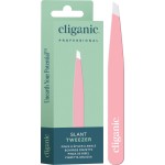 Cliganic Professional Eyebrow Tweezers Slant Tip (Pink) - Precision for Men & Women, Stainless Steel Best for Plucking Chin Facial Hair