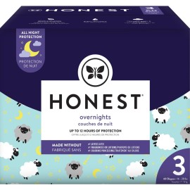 The Honest Company Clean Conscious Overnight Diapers Plant-Based Sustainable Sleepy Sheep Club Box Size 3 16-28 lbs 60 Count
