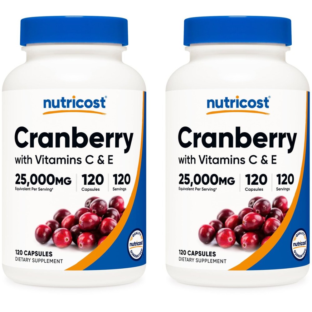 Nutricost Cranberry Extract 25,000mg (120 Servings) 2 Bottles with Vitamin C and Vitamin E