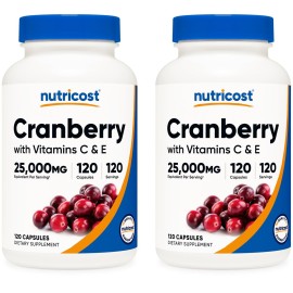 Nutricost Cranberry Extract 25,000mg (120 Servings) 2 Bottles with Vitamin C and Vitamin E