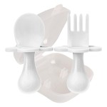 Grabease Baby Feeding Utensils Set - Infant and Baby Fork and Spoon for Ages 1-11 Months, BPAs and Phthalate-Free Cutlery, Plastic, 1 Set, White