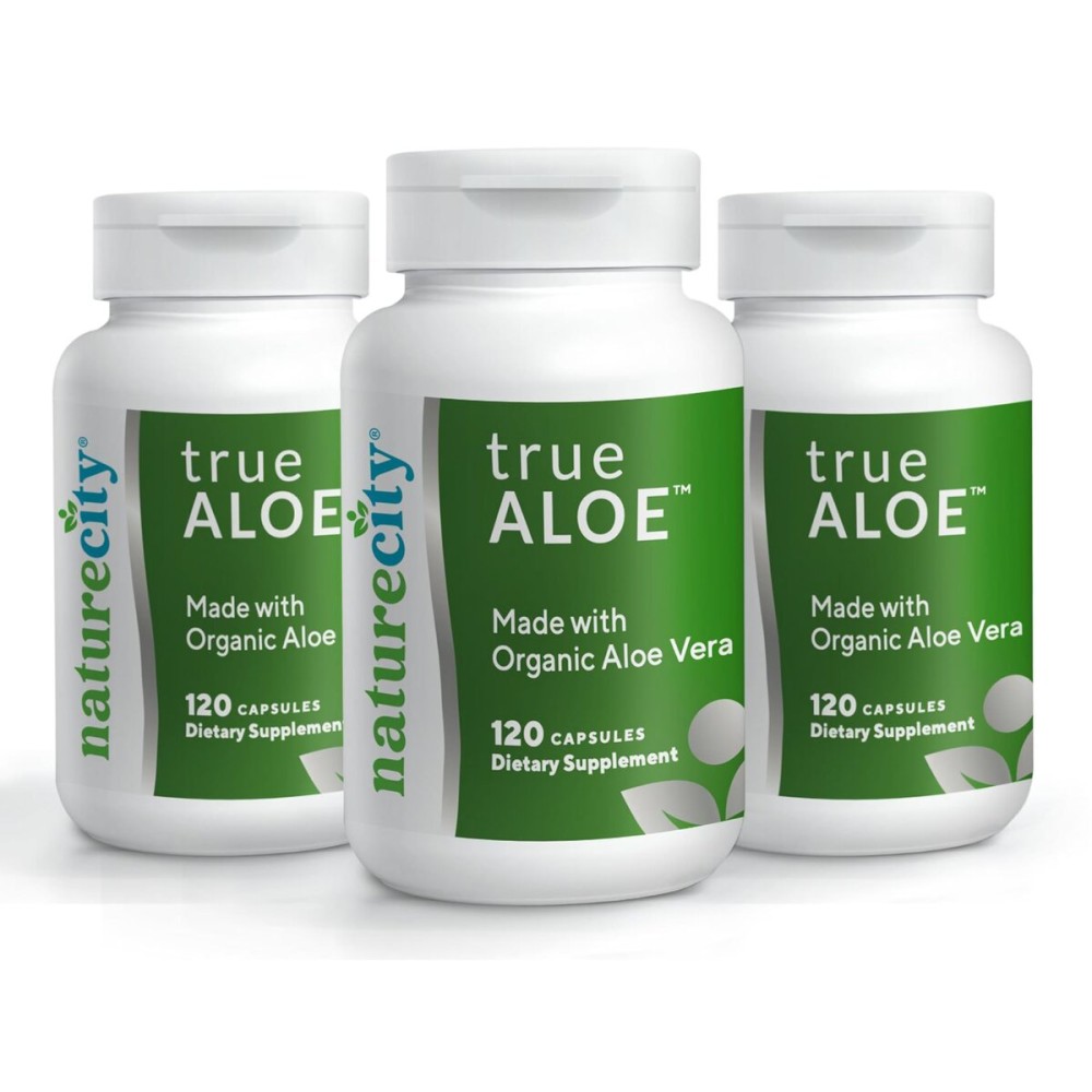 NatureCity True-Aloe 80,000mg Aloe Vera Gel Equivalent Per Serving- Made with Organic Aloe Vera (360 Capsules) Digestive, Skin and Joint Support|Small Easy-to-Swallow Pills