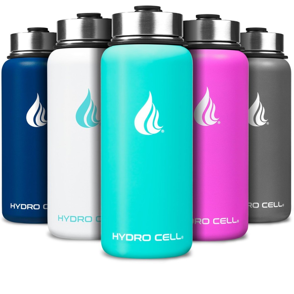 HYDRO CELL Stainless Steel Insulated Water Bottle with Straw - For Cold & Hot Drinks - Metal Vacuum Flask with Screw Cap and Modern Leakproof Sport Thermos for Adults (Teal 32oz)