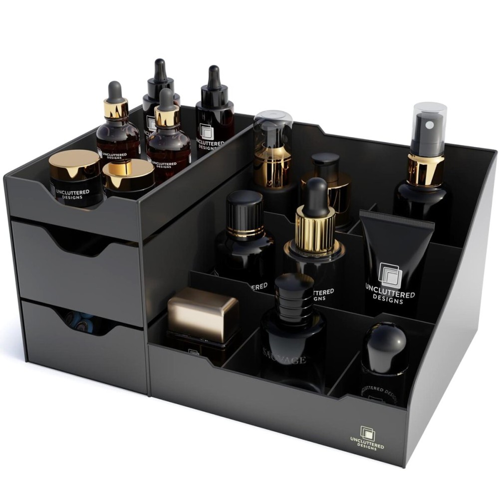 Uncluttered Designs Makeup Organizer With Drawers - Modern Countertop Storage for Cosmetics - Chic Vanity Holder for Perfume, Skincare, Brush, Lipstick, Nail Polish Organization & Display (Purple)