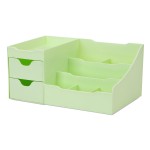 Uncluttered Designs Makeup Organizer With Drawers - Modern Countertop Storage for Cosmetics - Chic Vanity Holder for Perfume, Skincare, Brush, Lipstick, Nail Polish Organization & Display (Green)