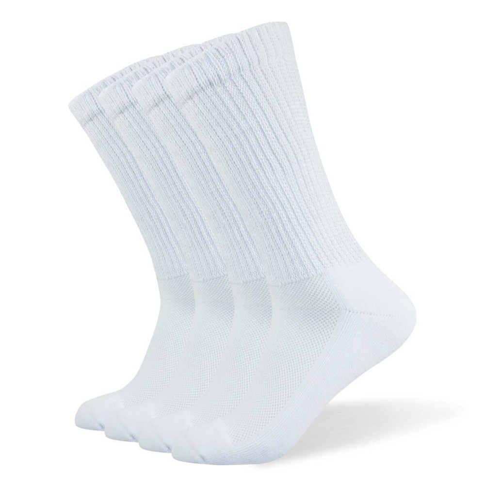 Well Knitting Diabetic Socks for Men & Women, Coolmax Medical Circulation Crew Mid Calf Socks with Seamless Toe, Non-Binding Top, and Padded Sole, 4 Pairs (White,L)