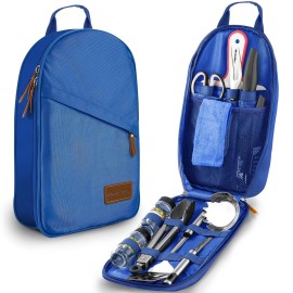 12 Piece Camp Kitchen Cooking Utensil Set Travel Organizer Grill Accessories Portable Compact Gear for Backpacking BBQ Camping Hiking Travel Cookware Kit Water Resistant Case (Blue)