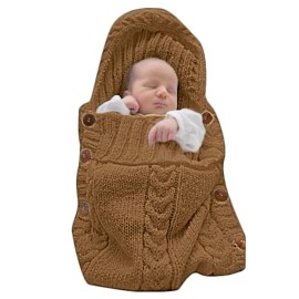 XMWEALTHY Newborn Baby Wrap Swaddle Blanket Knit Sleeping Bag Receiving Blankets Stroller Wrap for Baby (Coffee) (0-6 Month)