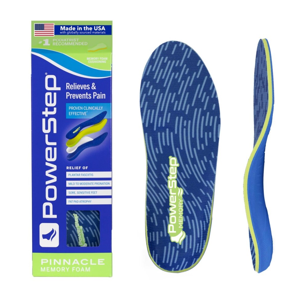 PowerStep Pinnacle Memory Foam Orthotics Insoles, Heel and Arch Support, Plantar Fasciitis Relief, Mild Pronation, Fat Pad Atrophy, Cushioned Orthotics, Made in The USA (Men\'s 10-10.5 / Women\'s 12)