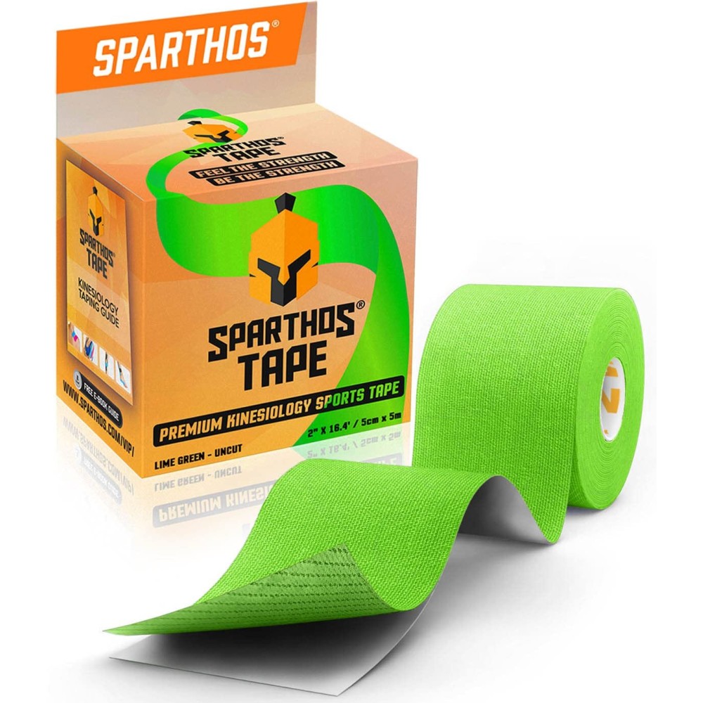 Sparthos Kinesiology Tape - Incredible Support for Athletic Sports and Recovery - Free Kinesio Taping Guide! - Pain Leg Back Shoulder Ankle Compression Sleeve Knee Injury - Uncut (Lime Green)
