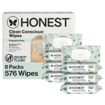 The Honest Company Clean Conscious Multi-Use Wipes Unscented Hypoallergenic Baby for Sensitive Skin 99% Water Plant-Based Compostable Geo Mood 576 Count