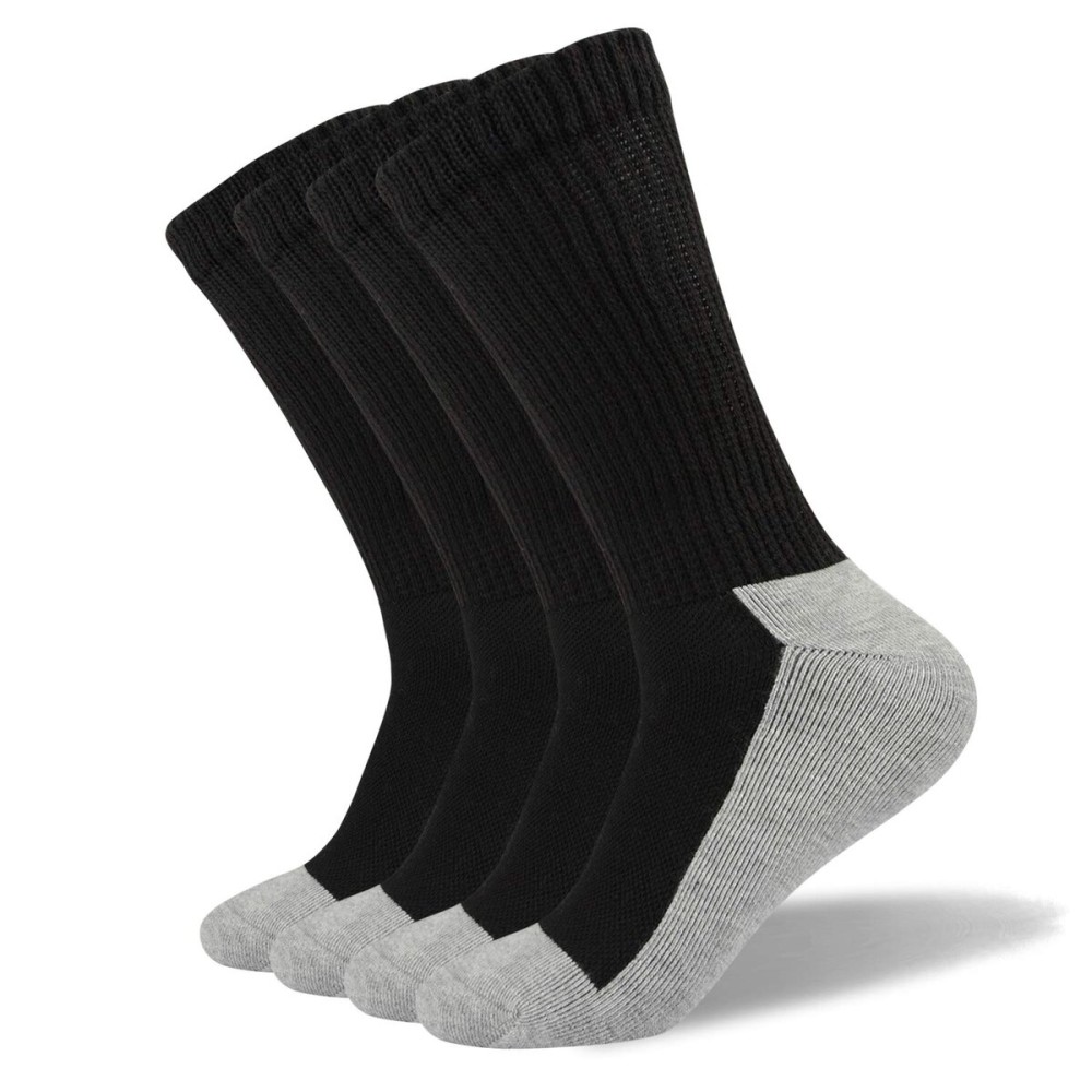 Well Knitting Diabetic Socks for Men & Women, Coolmax Medical Circulation Crew Mid Calf Socks with Seamless Toe, Non-Binding Top, and Padded Sole, 4 Pairs (Black/Grey,L)