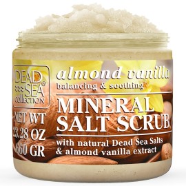Dead Sea Collection Almond Vanilla Salt Scrub - Exfoliating Body Scrub for Women - Moisturizing and Nourishing Skin - with Pure Oils and Dead Sea Minerals (23.28 Oz)