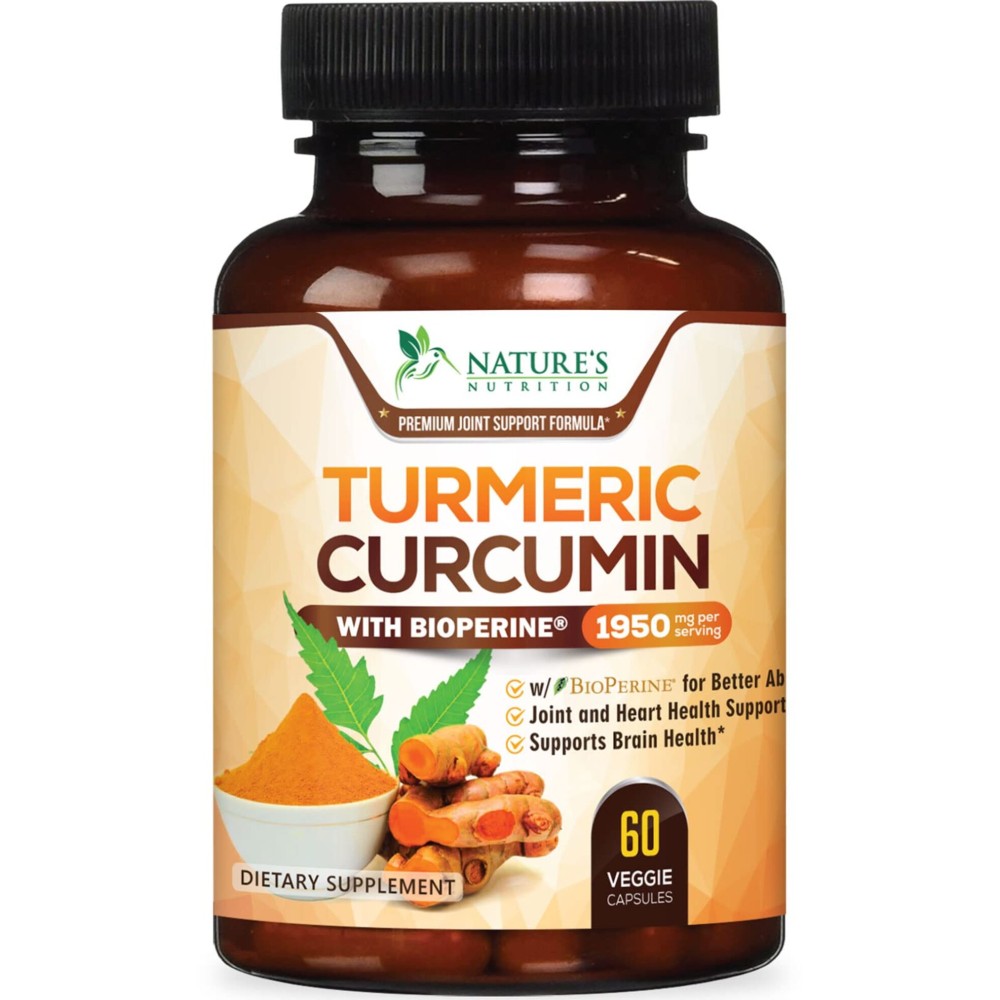 Turmeric Curcumin Supplement 1950mg - 95% Curcuminoids with Organic Turmeric & BioPerine Black Pepper Extract for Best Absorption, Natural Vegan Joint Support, Non-GMO, Bottled in USA - 60 Capsules