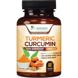Turmeric Curcumin Supplement 1950mg - 95% Curcuminoids with Organic Turmeric & BioPerine Black Pepper Extract for Best Absorption, Natural Vegan Joint Support, Non-GMO, Bottled in USA - 60 Capsules
