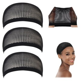Dreamlover Crochet Wig Caps, Black Mesh Caps for Wigs, 3 Pieces