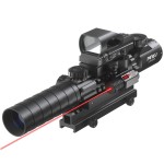 PINTY Rifle Scope Combo, Rangefinder Riflescope with Red Dot Sight & Laser, Illuminated Gun Scope with Adjustable Red & Green Reticle for Hunting Shooting Airsoft