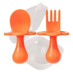 Grabease Baby Feeding Utensils Set - Infant and Baby Fork and Spoon for Ages 1-11 Months, BPAs and Phthalate-Free Cutlery, Plastic, 1 Set, Orange