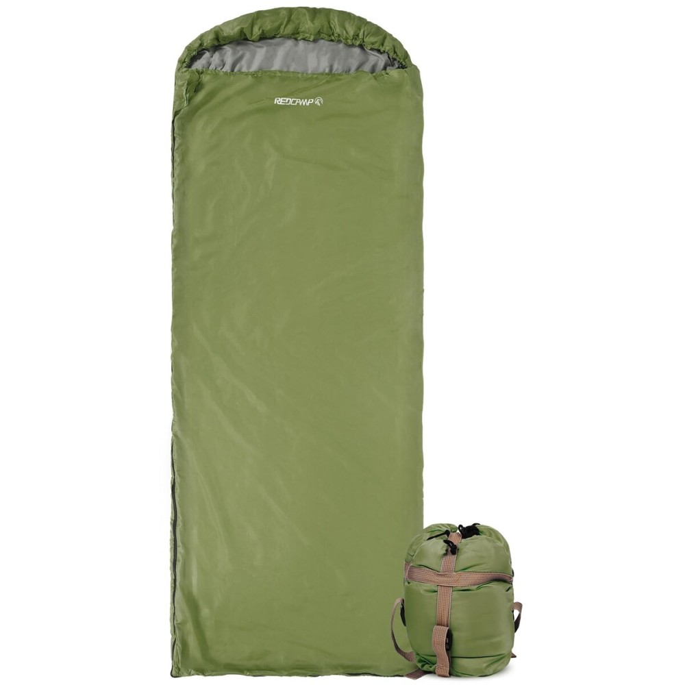 REDCAMP Ultra Lightweight Sleeping Bag for Backpacking, Comfort for Adults Warm Weather, Hooded with Compression Sack Green (87x 32.5)