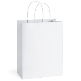 BagDream 25Pcs White Gift Bags 8x4.25x10.5 Kraft Paper for Gifts, Shopping Retail Merchandise Grocery Sacks, White Paper Bags with Handles Bulk Medium