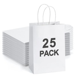 BagDream Small Gift Bags 25Pcs 5.25x3x8 Kraft White Paper Bags with Handles, for Small Gifts, Birthday, Wedding Party Favor, Retail Merchandise Paper Sacks