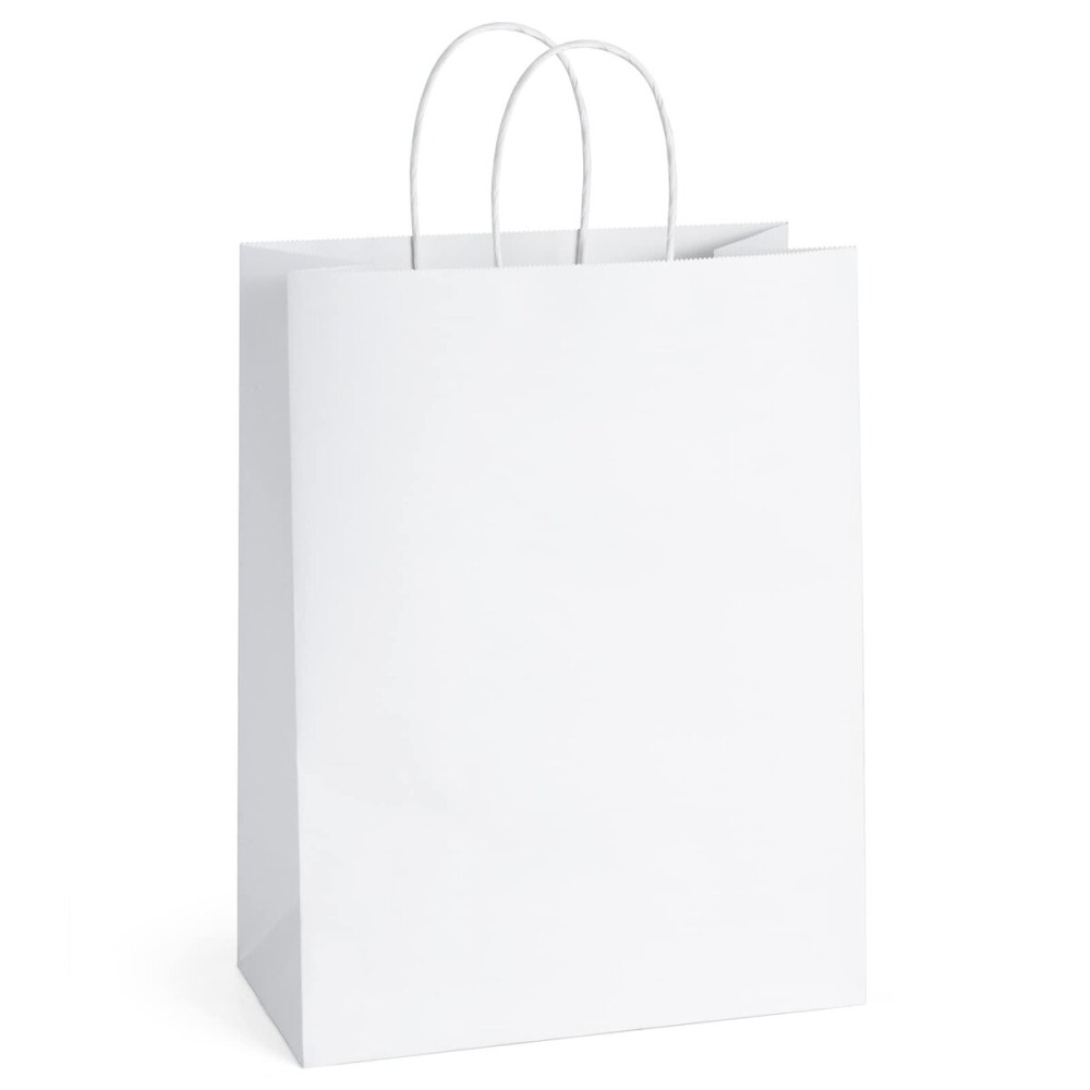 BagDream 10x5x13 25Pcs Gift Bags White Paper Shopping Bags with Handles Bulk, for Retail, Merchandise, Party Favor, Recyclable Paper Sacks