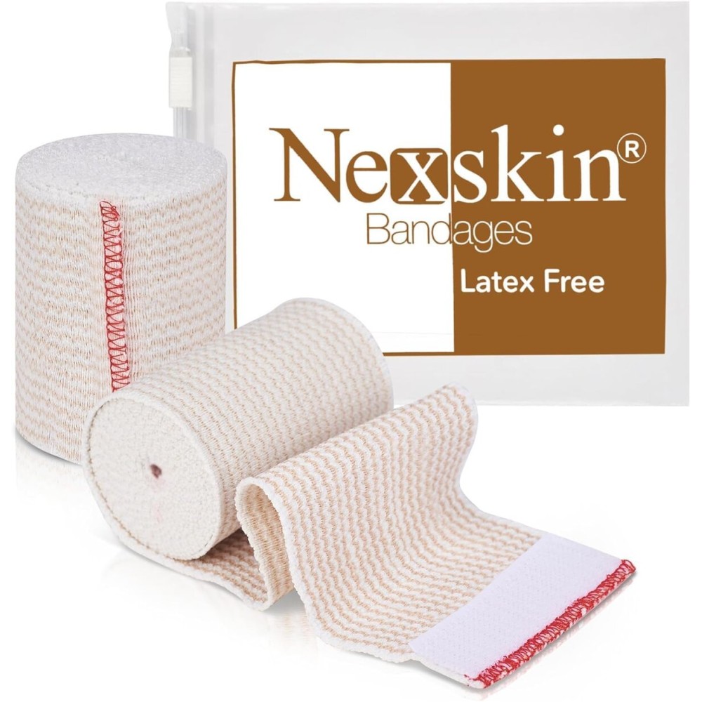 Premium Elastic Bandage Wrap (3 Wide, 2 Pack) - Nexskin Latex Free Athletic/Medical Compression Bandages Hook & Loop Fasteners at Both Ends - Lifetime Washable & Reusable Bandages