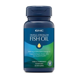GNC Triple Strength Fish Oil Omega 3 Supplement, 1000mg EPA and DHA, Supports Heart, Brain, Skin, Eye and Joint Health, 30 Softgels