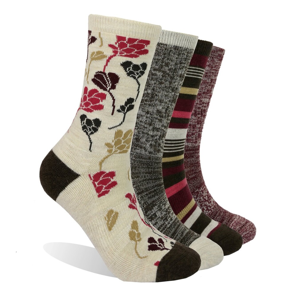 EnerWear 4 Pack Women\'s Merino Wool Outdoor Hiking Trail Crew Sock (US, Numeric, 9, 11, Regular, Regular, Wine/Brown/Multi)