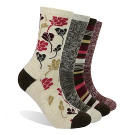 EnerWear 4 Pack Women\'s Merino Wool Outdoor Hiking Trail Crew Sock (US, Numeric, 9, 11, Regular, Regular, Wine/Brown/Multi)