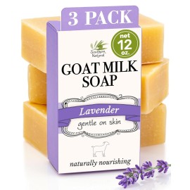 Southern Natural Goat Milk Soap Bar (Lavender 3 Pack) For Dry Sensitive Skin. Natural, Handmade Soap For Men, Women, Kids & Baby. Use On Face & Body