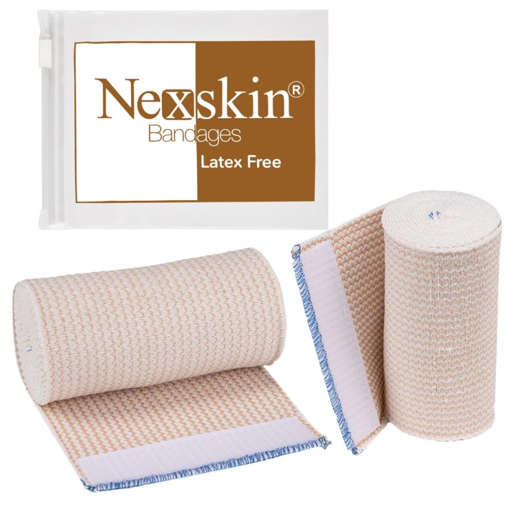 Premium Elastic Bandage Wrap (4 Wide, 6 Pack) - Nexskin Latex Free Athletic/Medical Compression Bandages Hook & Loop Fasteners at Both Ends - Lifetime Washable & Reusable Bandages