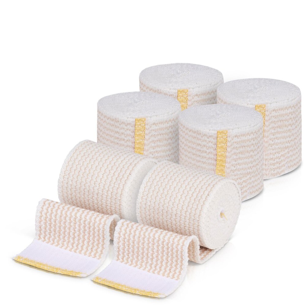 Premium Elastic Bandage Wrap (2 Wide, 6 Pack) - Nexskin Latex Free Athletic/Medical Compression Bandages Hook & Loop Fasteners at Both Ends - Lifetime Washable & Reusable Bandages