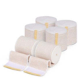 Premium Elastic Bandage Wrap (2 Wide, 6 Pack) - Nexskin Latex Free Athletic/Medical Compression Bandages Hook & Loop Fasteners at Both Ends - Lifetime Washable & Reusable Bandages