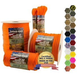TOUGH-GRID 550 Paracord Rope Nylon Parachute Cord, Made in USA Survival Kit, Outdoor Adventures, Camping, Tactical Gear & Emergency Supplies, Military Type III Mil-Spec