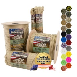 TOUGH-GRID 550 Paracord Rope Nylon Parachute Cord, Made in USA Survival Kit, Outdoor Adventures, Camping, Tactical Gear & Emergency Supplies, Military Type III Mil-Spec