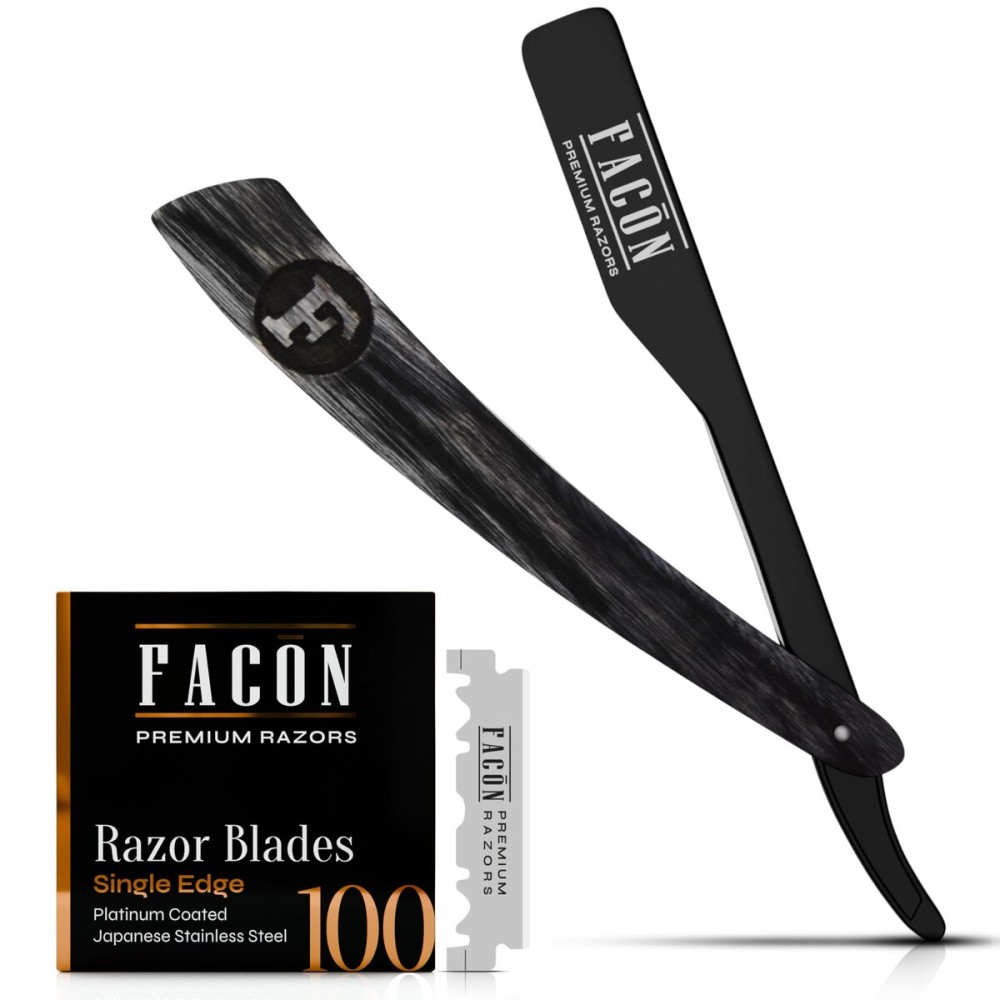 Facn Straight Razors for Men - Professional Barber Straight Edge Razor Kit with 100 Blades, Wooden Stainless Steel Barbero Shaver for a Smooth & Precise Shave, Premium Barber Razor for Men\'s Shaving