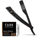 Facn Straight Razors for Men - Professional Barber Straight Edge Razor Kit with 100 Blades, Wooden Stainless Steel Barbero Shaver for a Smooth & Precise Shave, Premium Barber Razor for Men\'s Shaving
