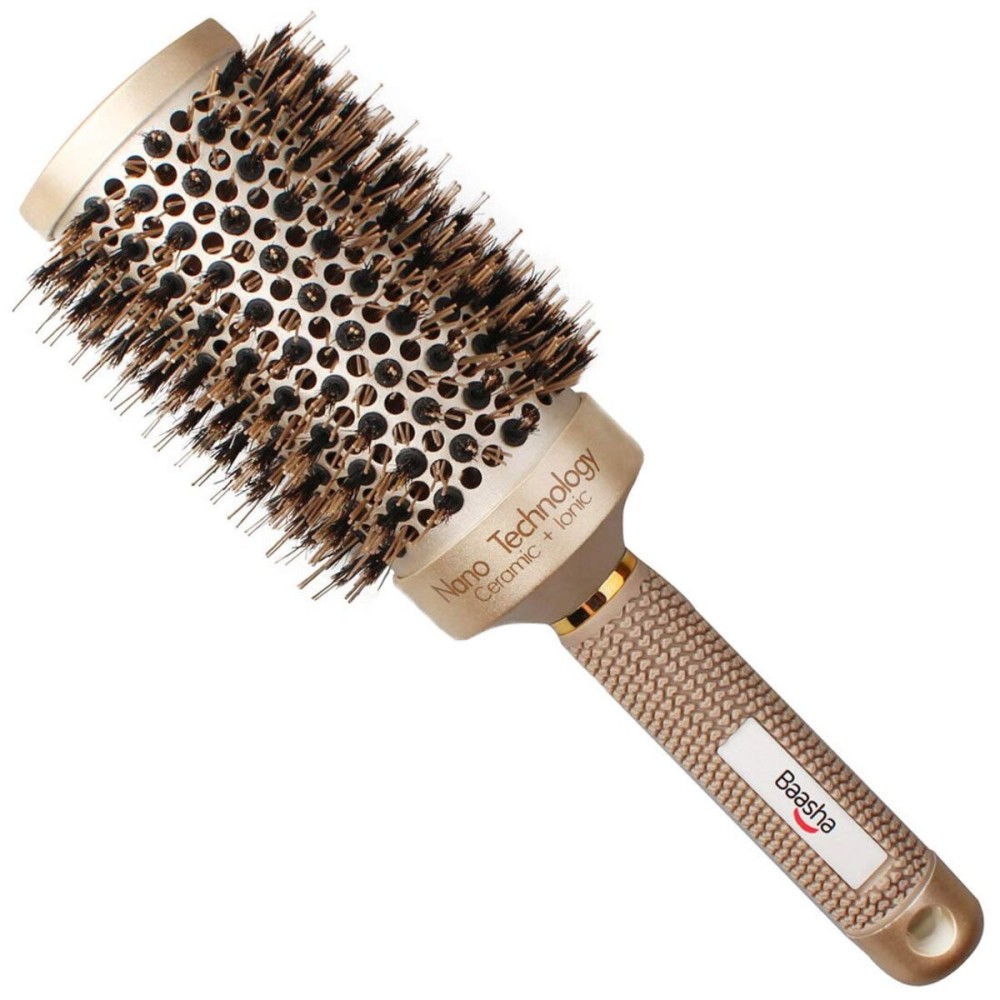 Baasha Hair Brush, Large 3 Inch Round Brush with Boar Bristle, Vented Ceramic Barrel, for Long Hair, Curly Hair, Salon Quality, 1 Count