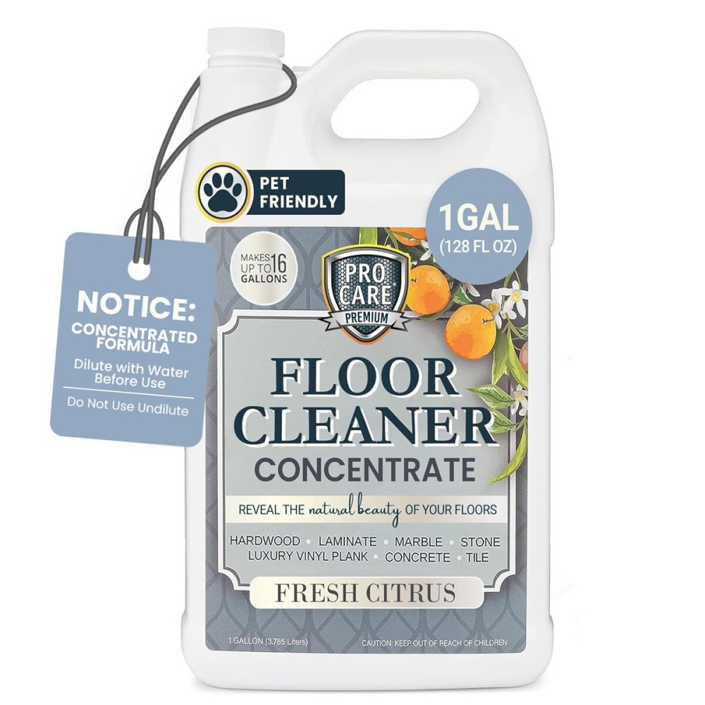 ProCare Citrus Floor Cleaner Concentrate (Made in USA) | Vinyl, Wood, Tile, Stone & Laminate Floor Cleaner For Mopping, Household Supplies, Cleaning Solution For Kitchen & Bathroom - 1 Gallon