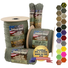 TOUGH-GRID 550 Paracord Rope Nylon Parachute Cord, Made in USA Survival Kit, Outdoor Adventures, Camping, Tactical Gear & Emergency Supplies, Military Type III Mil-Spec
