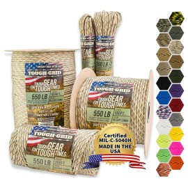 TOUGH-GRID 550 Paracord Rope Nylon Parachute Cord, Made in USA Survival Kit, Outdoor Adventures, Camping, Tactical Gear & Emergency Supplies, Military Type III Mil-Spec